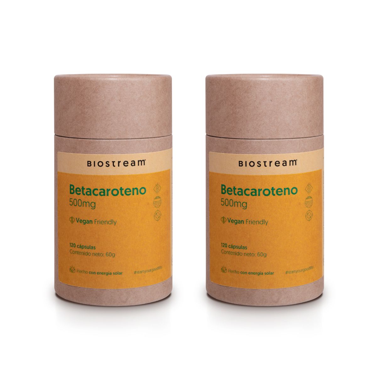 BIOSTREAM - Pack X 2 Betacaroteno 500mg 120 Cápsulas Vegan Antioxidante Biostream