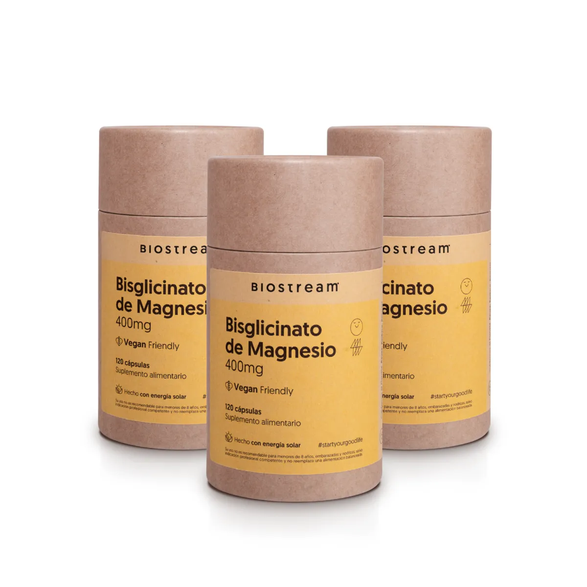 BIOSTREAM - Pack X 3 Bisglicinato de Magnesio 400mg 120 Cápsulas Biostream