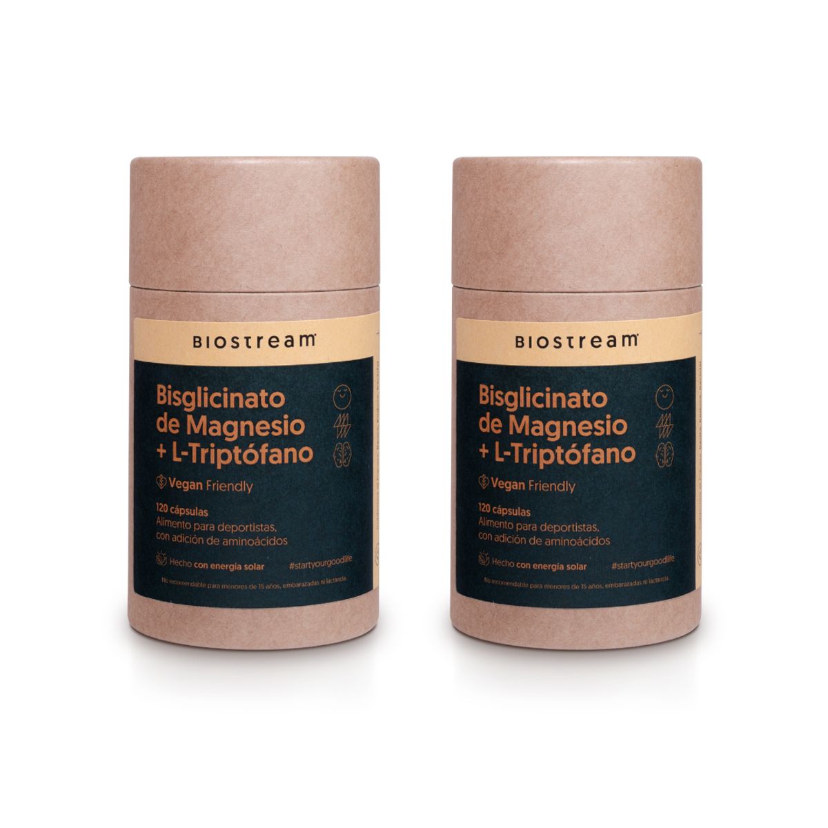 BIOSTREAM - Pack X 2 Bisglicinato de Magnesio + L-triptofano 120 Cápsulas Biostream