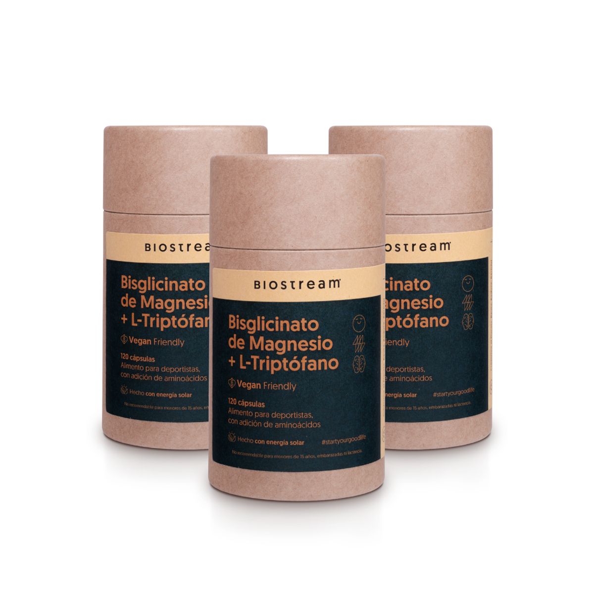 BIOSTREAM - Pack X 3 Bisglicinato de Magnesio + L-triptofano 120 Cápsulas Biostream