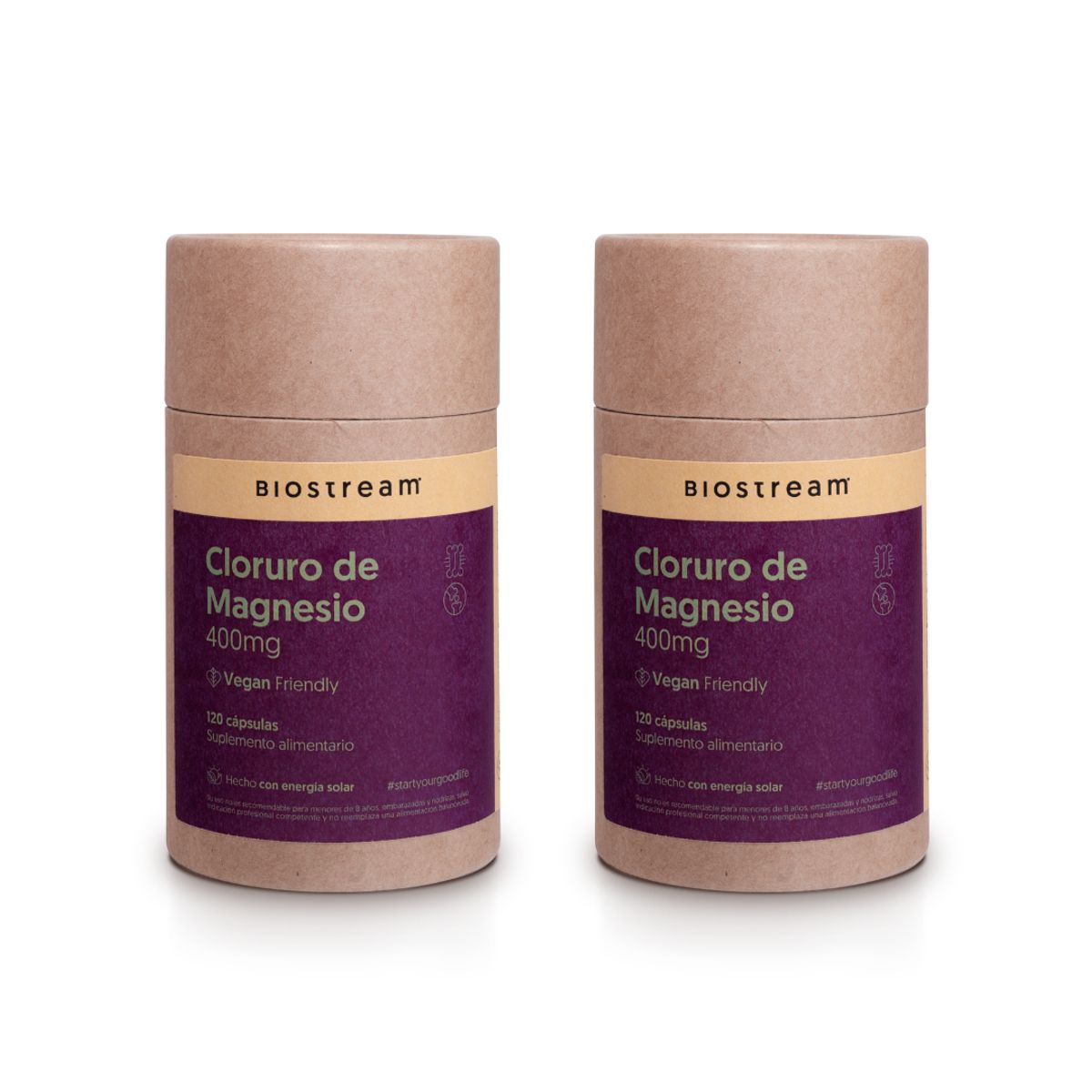 BIOSTREAM - Pack X 2 Cloruro de Magnesio 400mg 120 Cápsulas Vegano Biostream