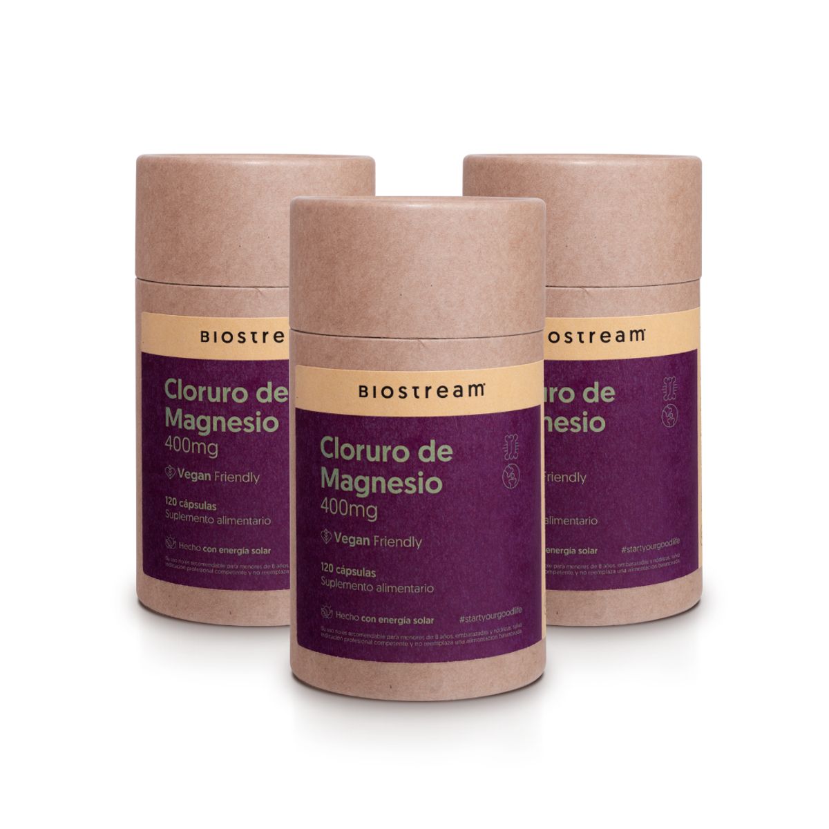 BIOSTREAM - Pack X 3 Cloruro de Magnesio 400mg 120 Cápsulas Vegano Biostream