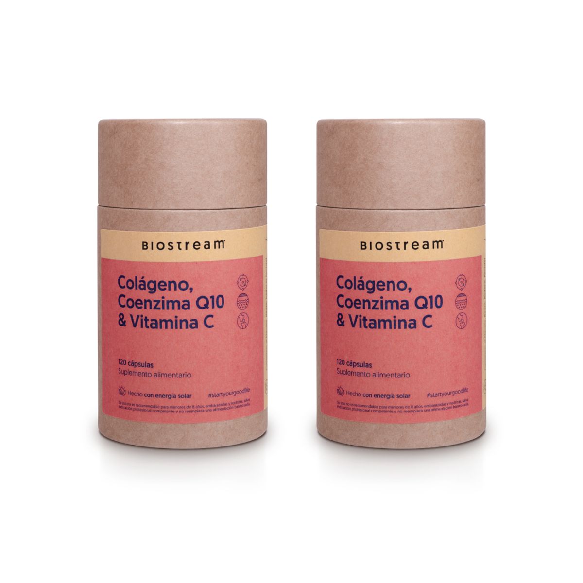 BIOSTREAM - Pack X 2 Colágeno Hidrolizado Coenzima Q10 & Vitamina C 120 Cápsulas Biostream