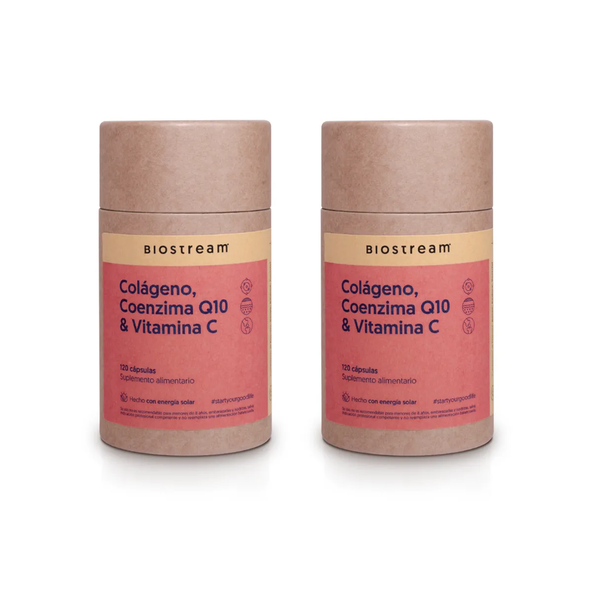 BIOSTREAM - Pack X 2 Colágeno Hidrolizado Coenzima Q10 & Vitamina C 120 Cápsulas Biostream