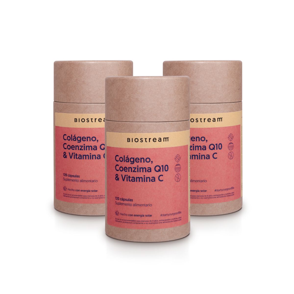 BIOSTREAM - Pack X 3 Colágeno Hidrolizado Coenzima Q10 & Vitamina C 120 Cápsulas Biostream
