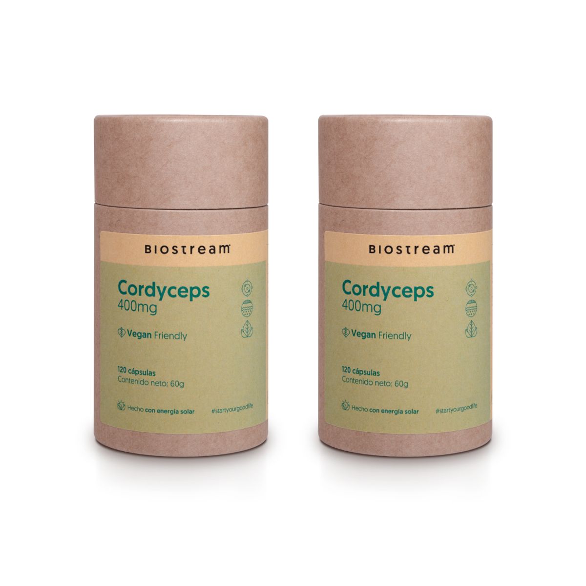 BIOSTREAM - Pack X 2 Hongo Cordyceps 400mg 120 Cápsulas Vegano Antiox Biostream