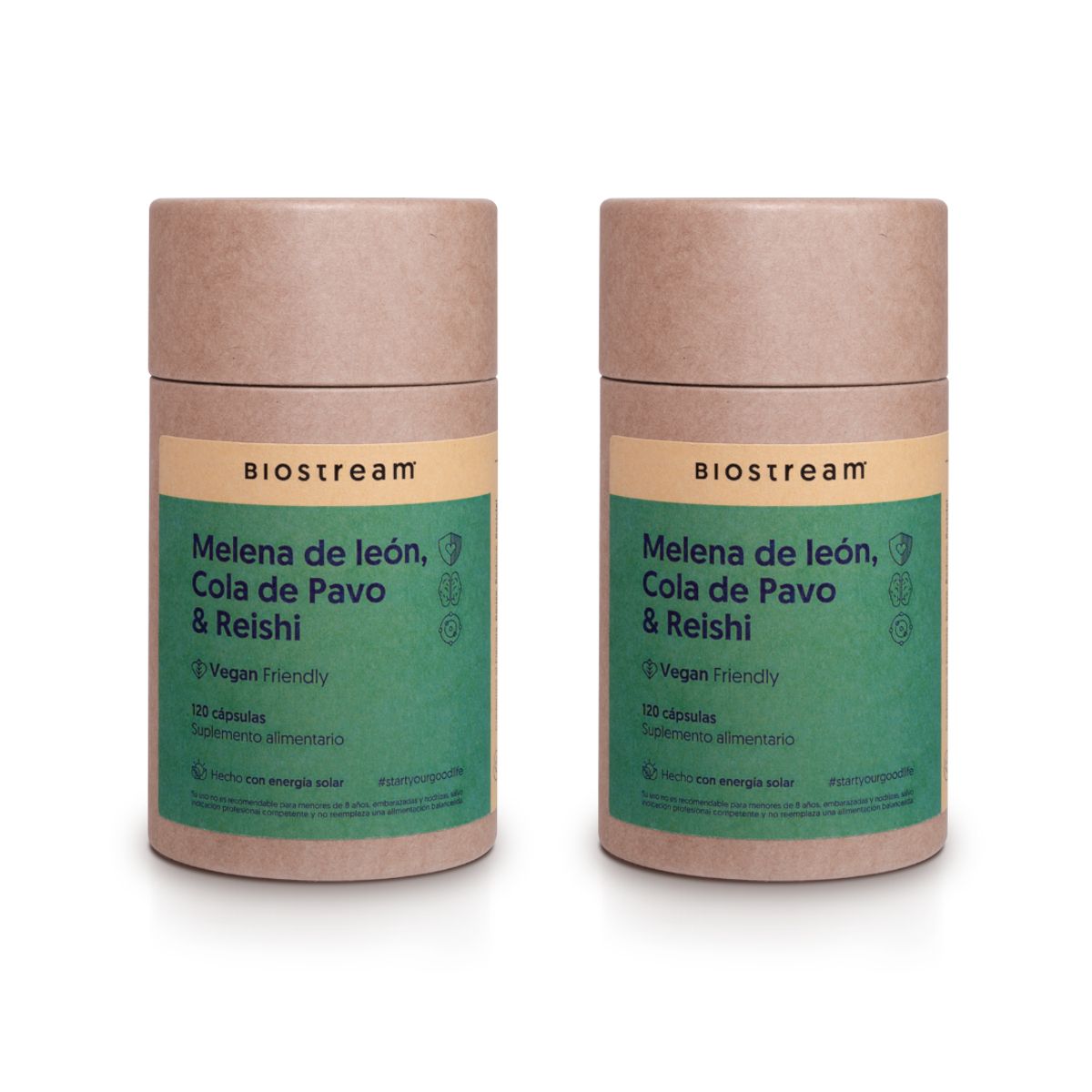 BIOSTREAM - Pack X 2 Melena de Leon Cola de Pavo & Reishi 120 Cápsulas Vegana Biostream