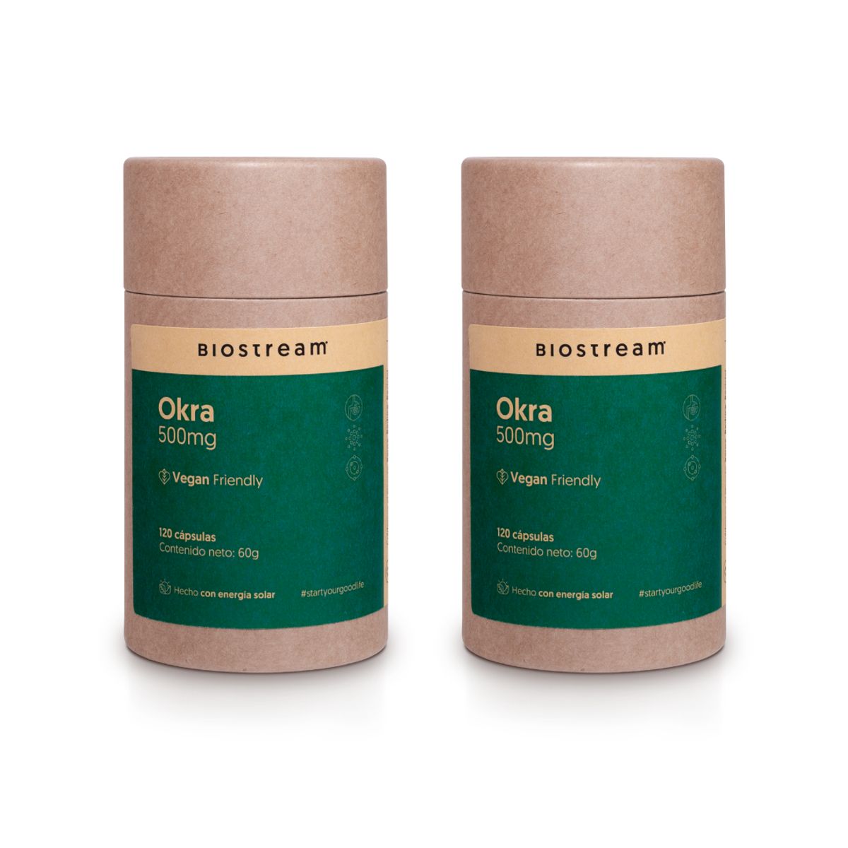 BIOSTREAM - Pack X 2 Okra 500mg 120 Cápsulas Vegano Detox para la Digestion Biostream