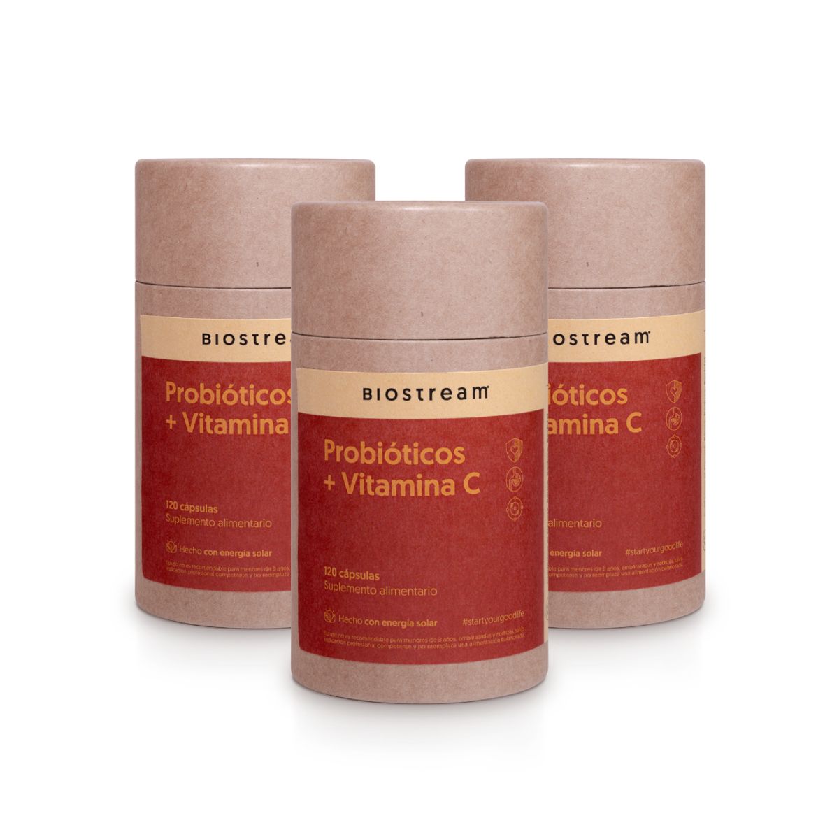 BIOSTREAM - Pack X 3 Probióticos + Vitamina C 120 Cápsulas Defensas & Digestion Biostream