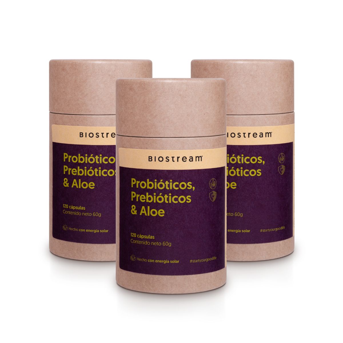 BIOSTREAM - Pack X 3 Probióticos prebióticos & Aloe 120 Cápsulas Biostream