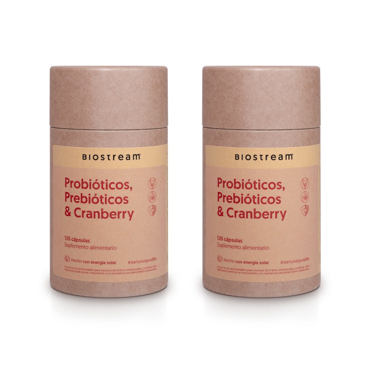 BIOSTREAM - Pack X 2 Probióticos prebióticos & Cranberry 120 Cápsulas Biostream