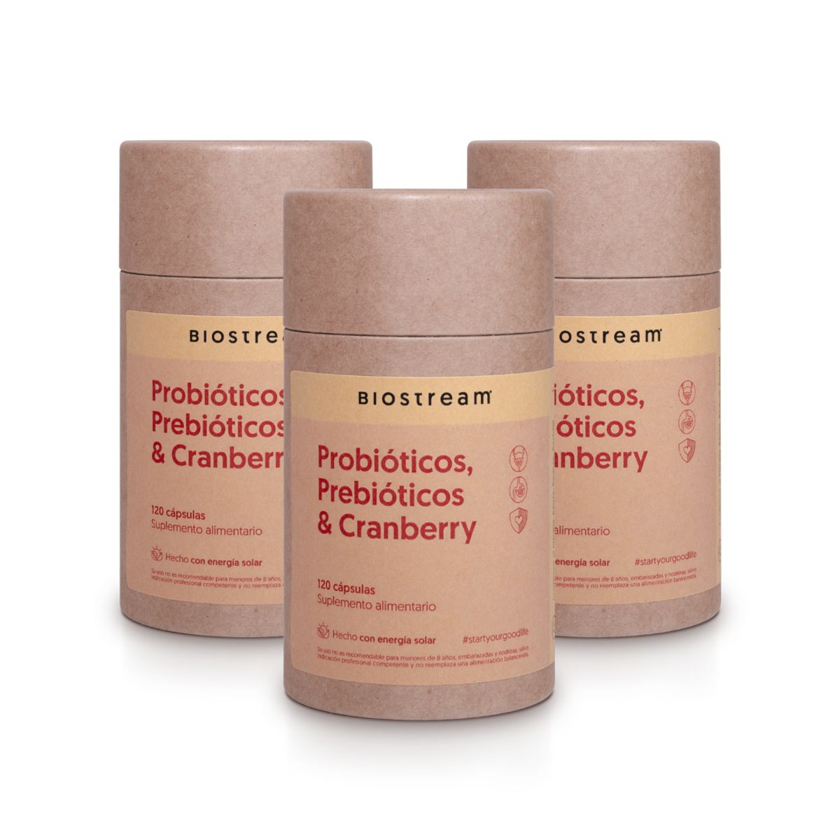 BIOSTREAM - Pack X 3 Probióticos prebióticos & Cranberry 120 Cápsulas Biostream