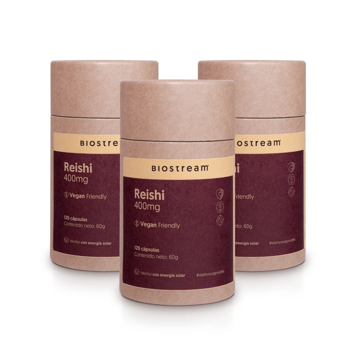 BIOSTREAM - Pack X 3 Reishi 400mg 120 Cápsulas Vegan Defensas & Antiox Biostream