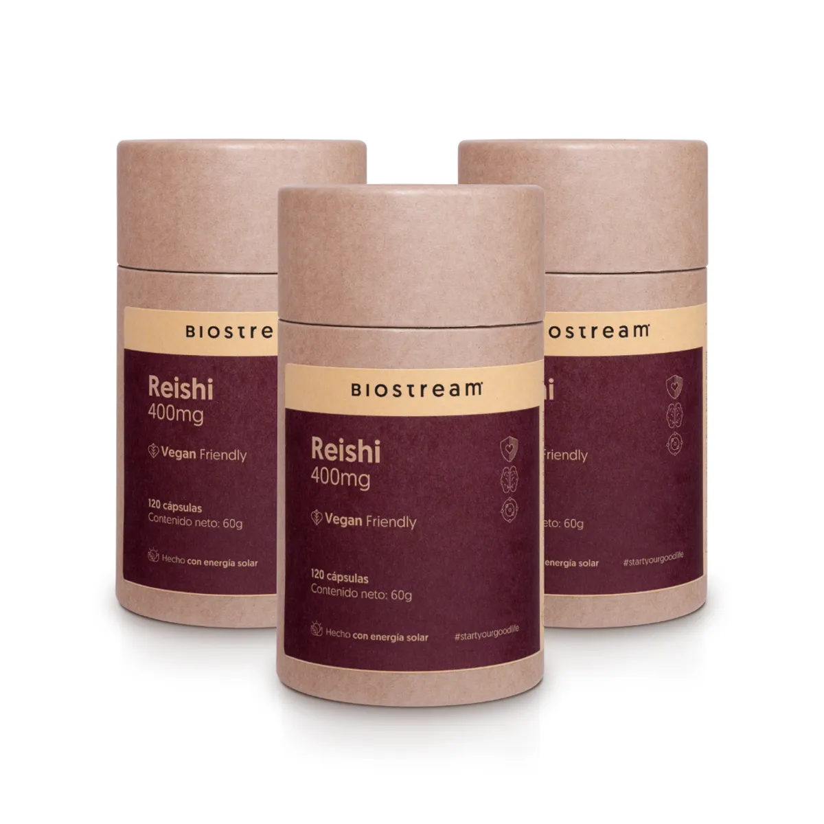 BIOSTREAM - Pack X 3 Reishi 400mg 120 Cápsulas Vegan Defensas & Antiox Biostream