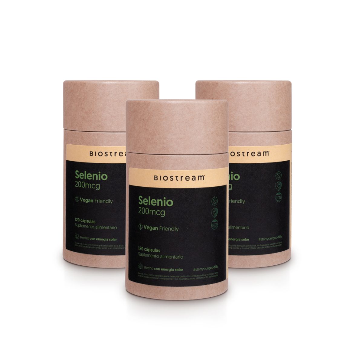 BIOSTREAM - Pack X 3 Selenio 200mcg 120 Cápsulas Vegano Antioxidante Biostream