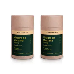 BIOSTREAM - Pack X 2 Vinagre de Manzana 500mg 120 Cápsulas Vegano Detox