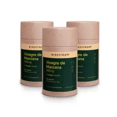 BIOSTREAM - Pack X 3 Vinagre de Manzana 500mg 120 Cápsulas Vegano Detox