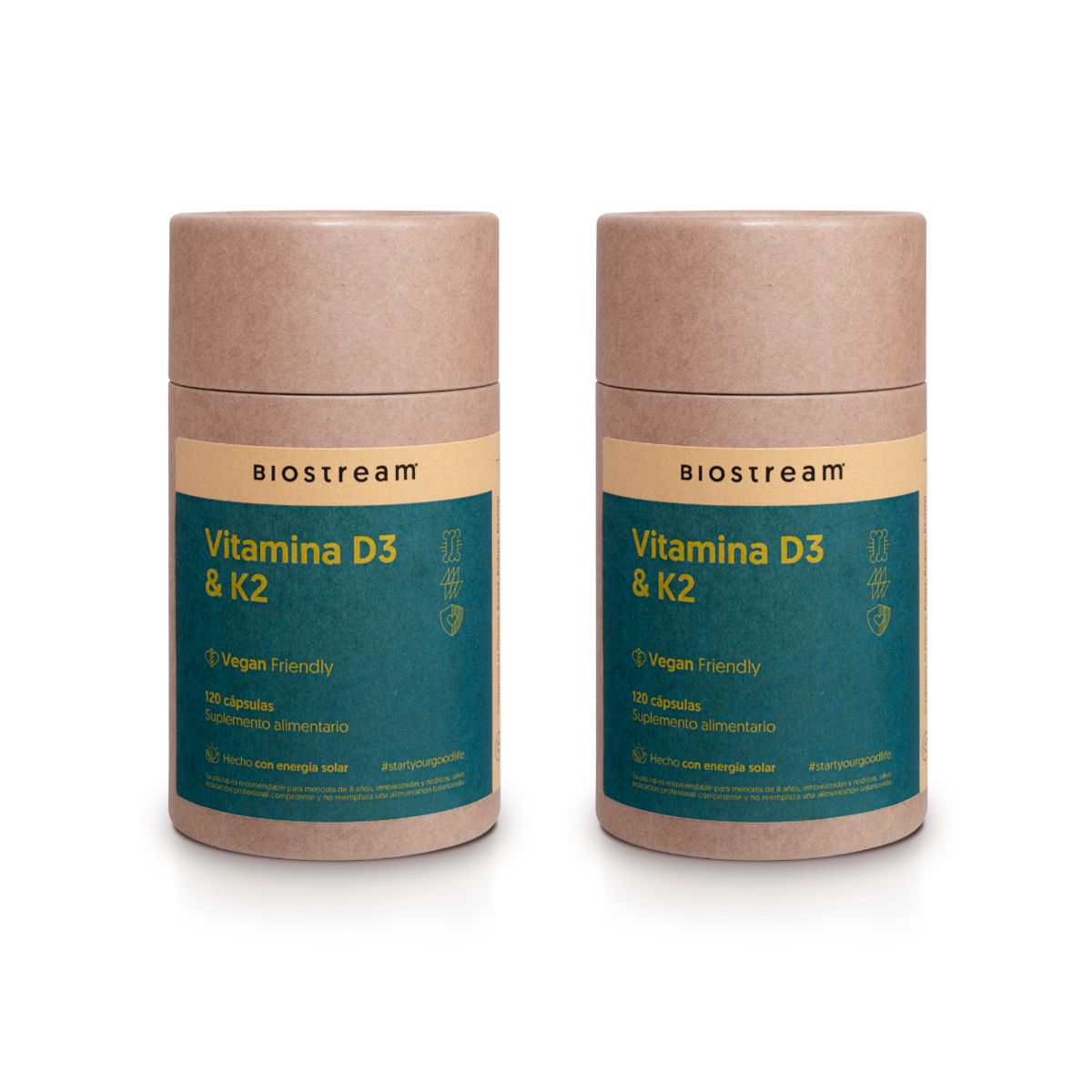 BIOSTREAM - Pack X 2 Vitamina D3 & K2 120 Cápsulas Vegano + Energia Biostream
