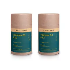 BIOSTREAM - Pack X 2 Vitamina D3 & K2 120 Cápsulas Vegano + Energia