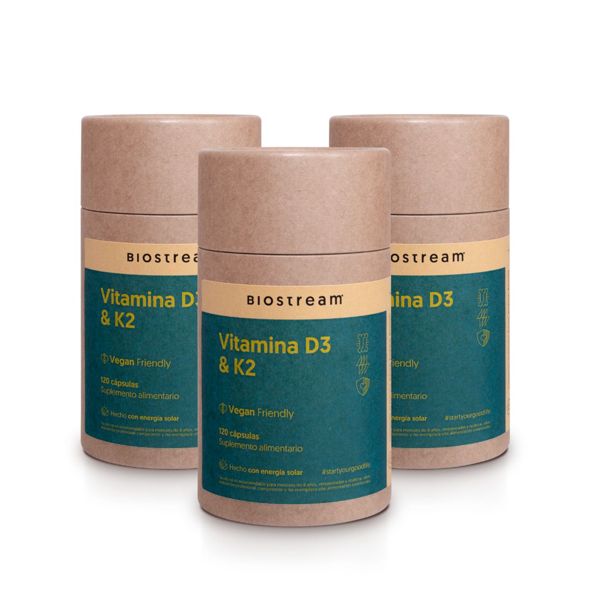 BIOSTREAM - Pack X 3 Vitamina D3 & K2 120 Cápsulas Vegano + Energia Biostream