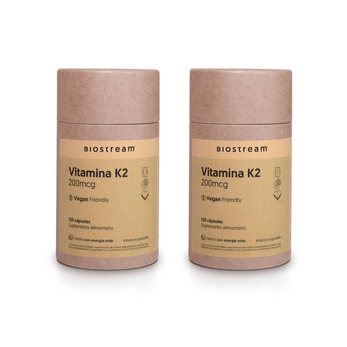 BIOSTREAM - Pack X 2 Vitamina K2 200mcg 120 Cápsulas Vegano Biostream