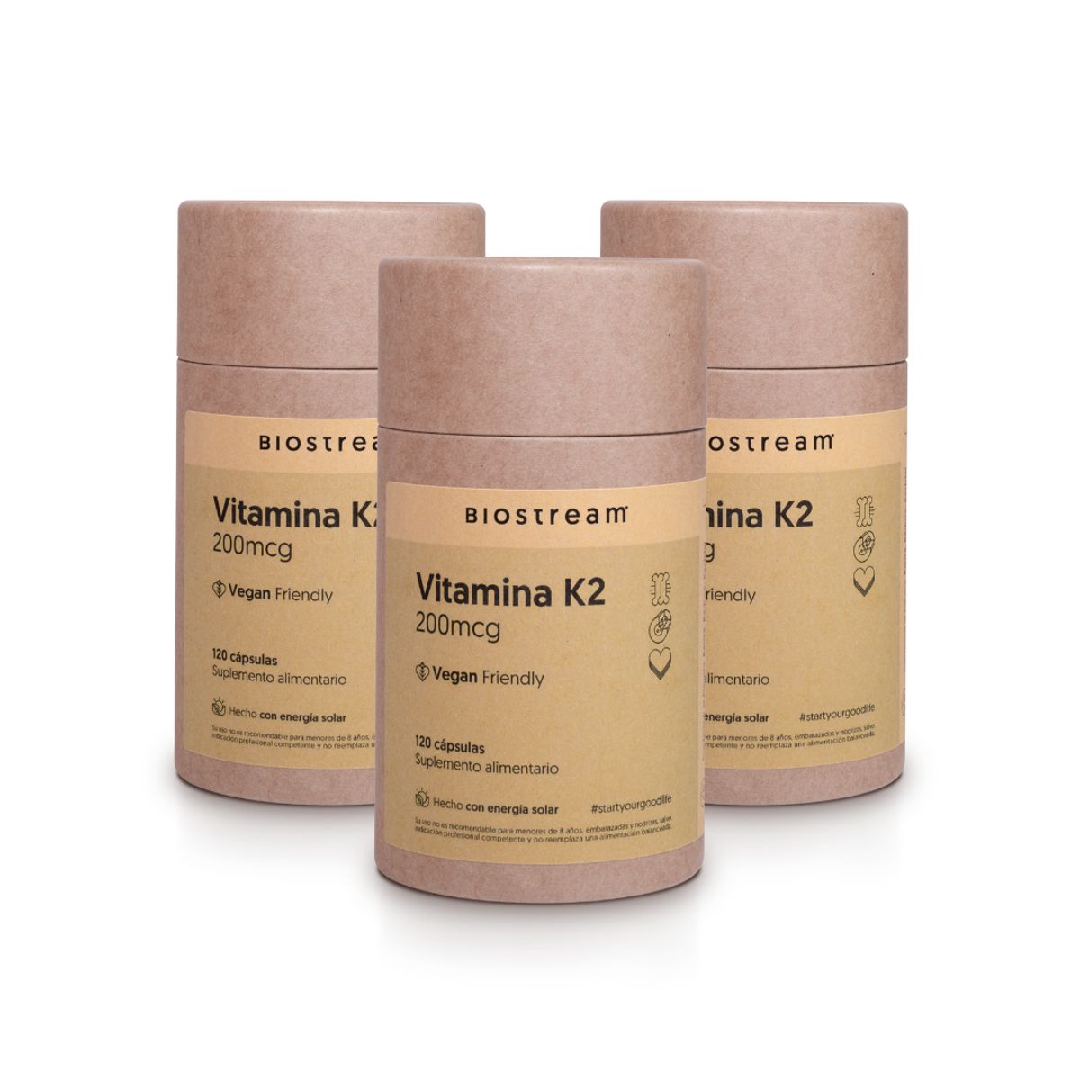BIOSTREAM - Pack X 3 Vitamina K2 200mcg 120 Cápsulas Vegano Biostream