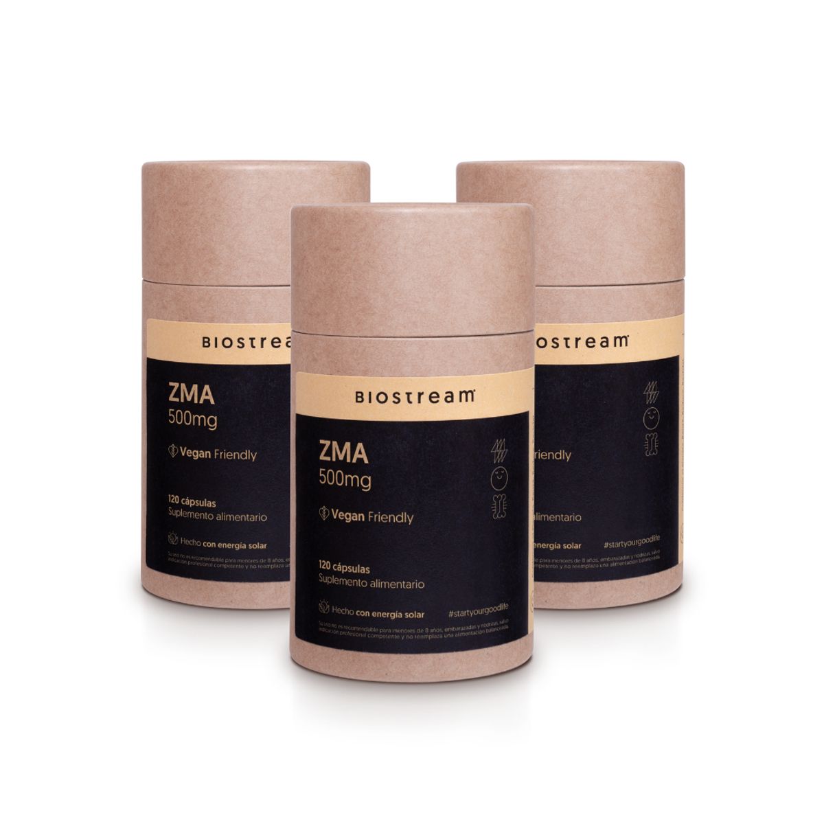 BIOSTREAM - Pack X 3 ZMA 500mg Zinc Magnesio B6 120 Cápsulas Vegano Biostream