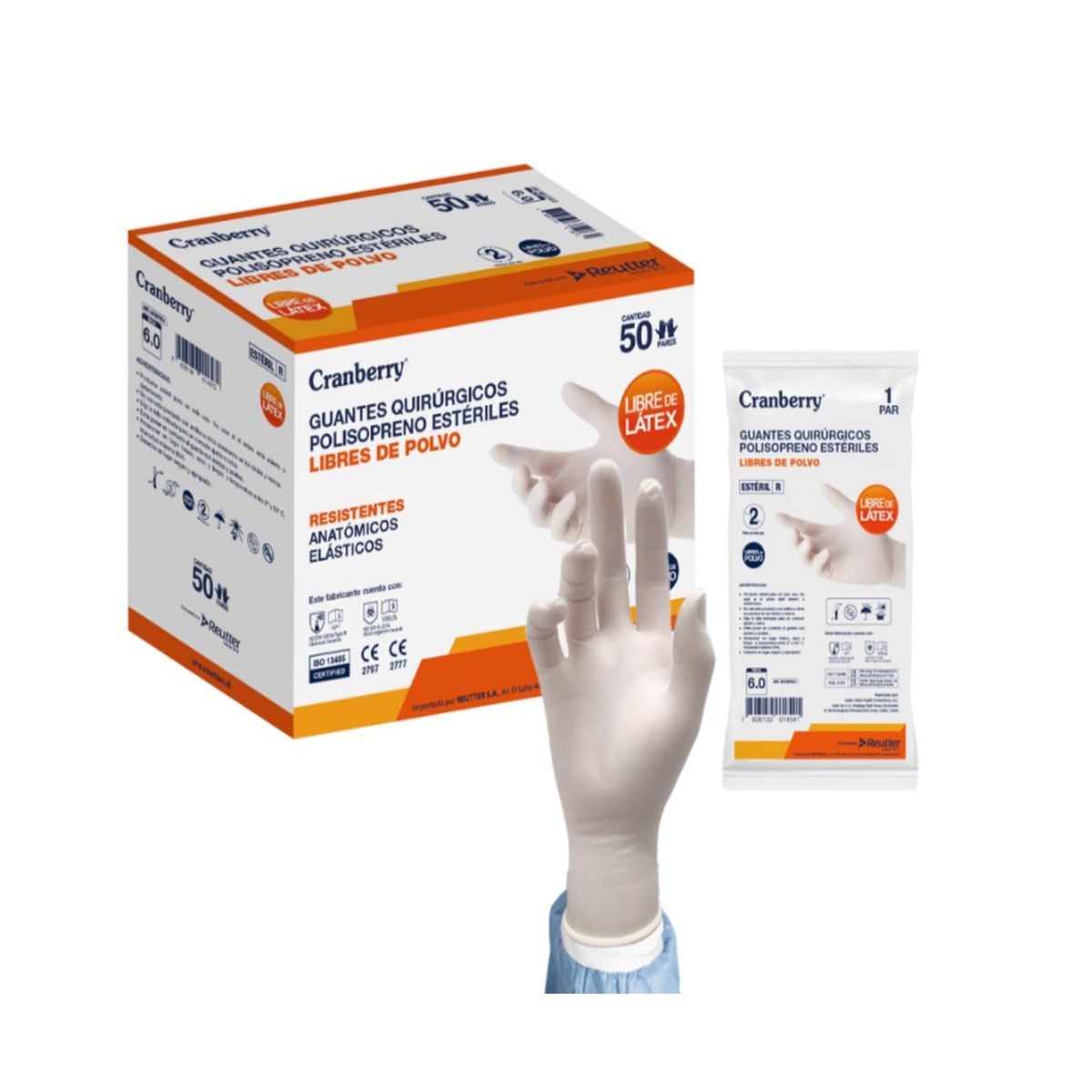 CRANBERRY - Guantes Quirurgico Polisopreno Sin Latex Cranberry 50 Pares talla 7