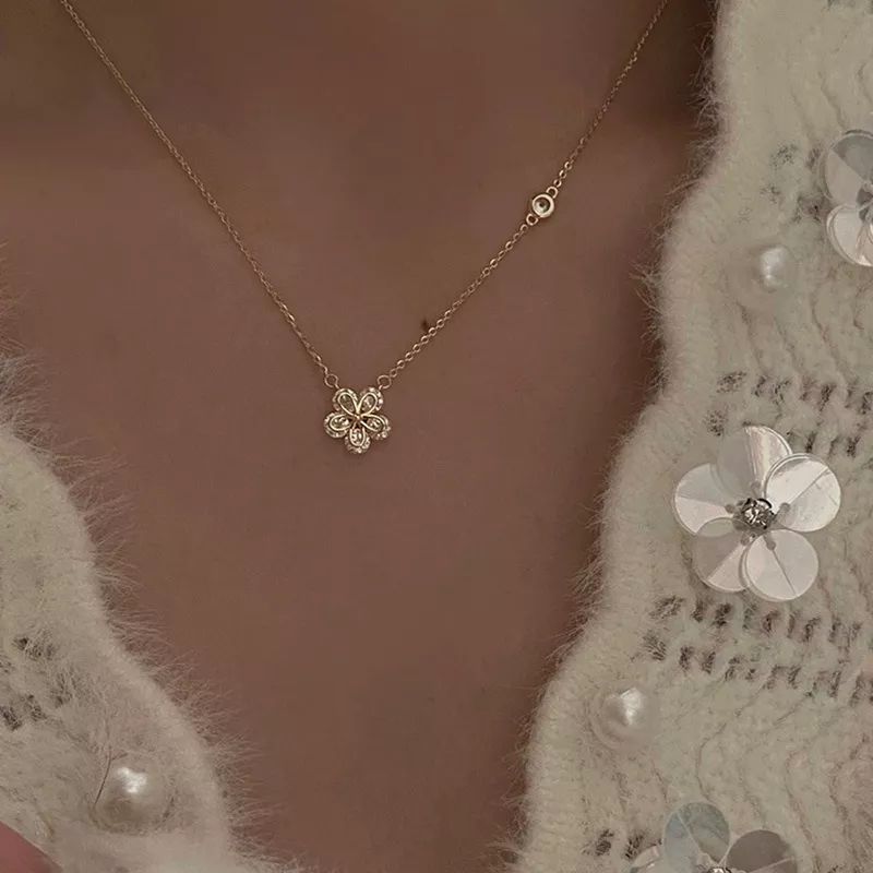 LUXURYJOYAS - Cyber Off Collar Flor De Cristal Oro18kbañado