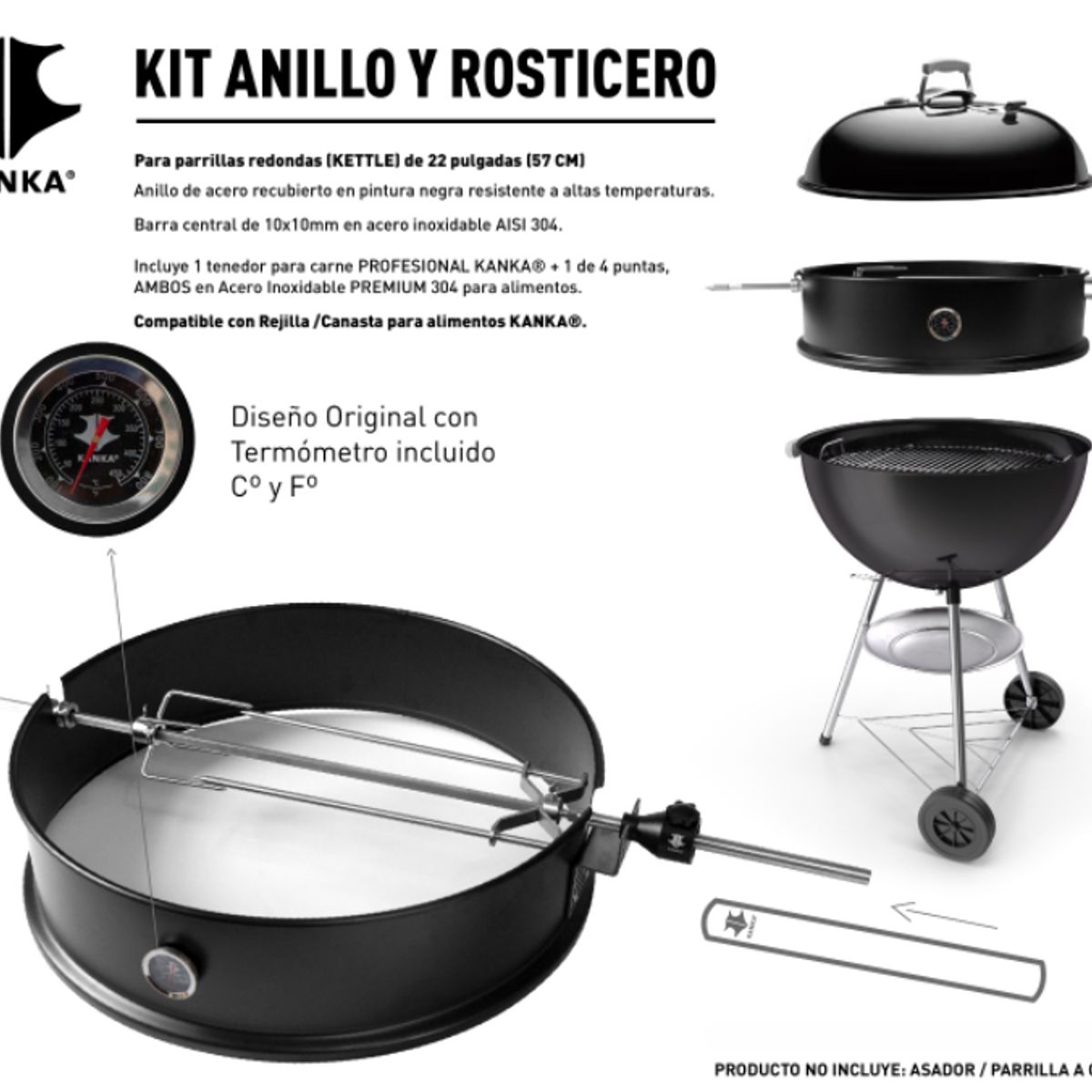 KANKA - KANKA - Anillo Para Parrilla Redonada de 22 pulgadas Con Motor