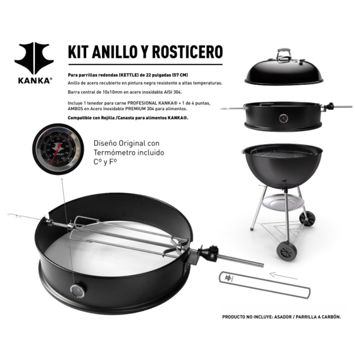 KANKA - KANKA - Anillo Para Parrilla Redonada de 22 pulgadas Con Motor