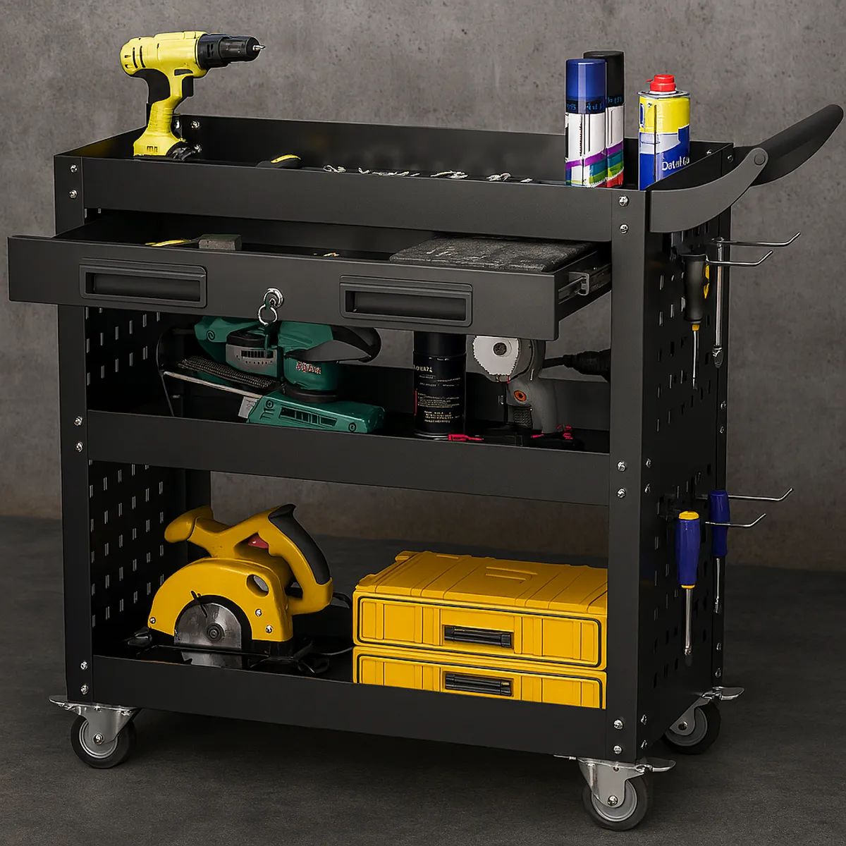 GENERICO - Carro Metálico de Herramientas con Ruedas - Linea Black TC-05