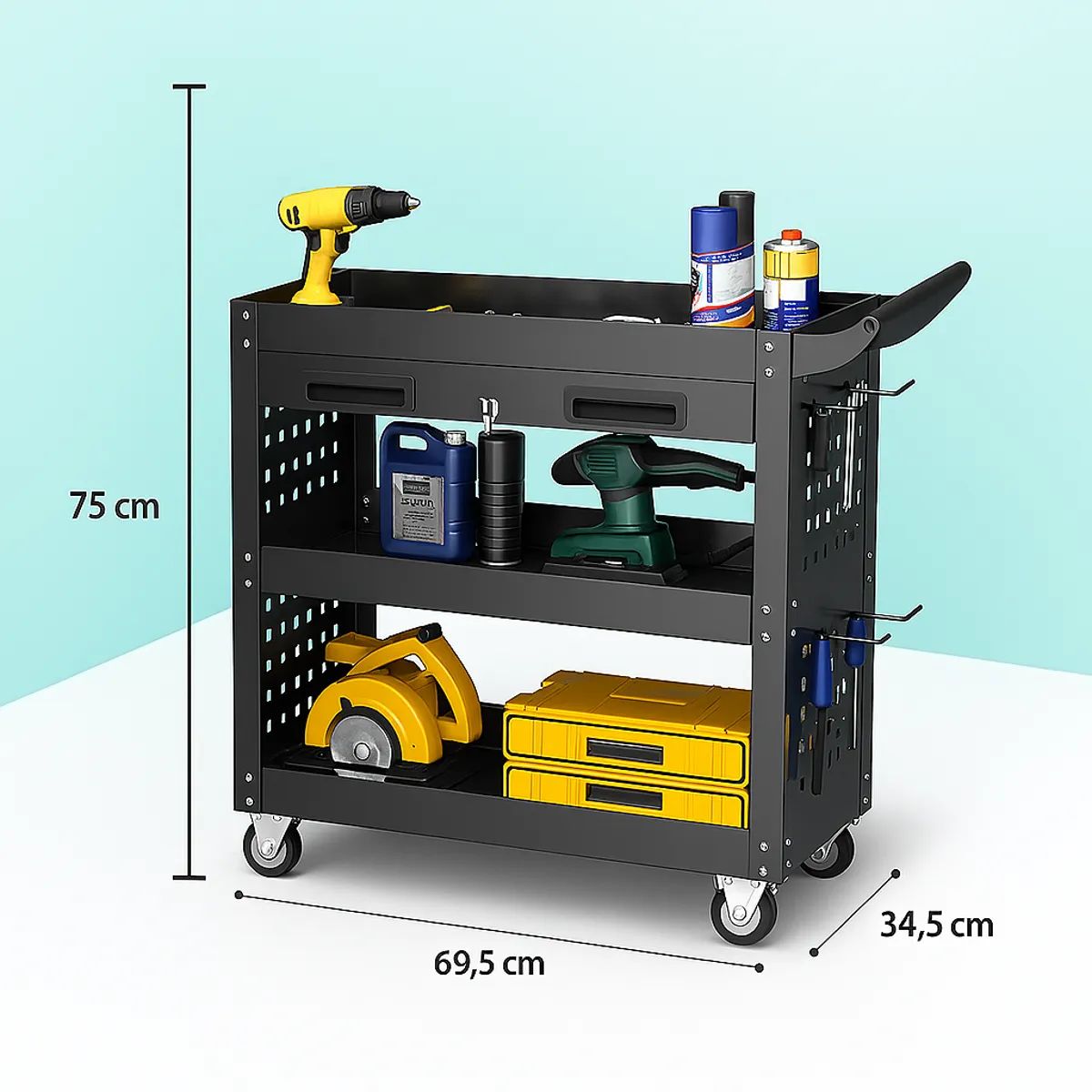 GENERICO - Carro Metálico de Herramientas con Ruedas - Linea Black TC-05