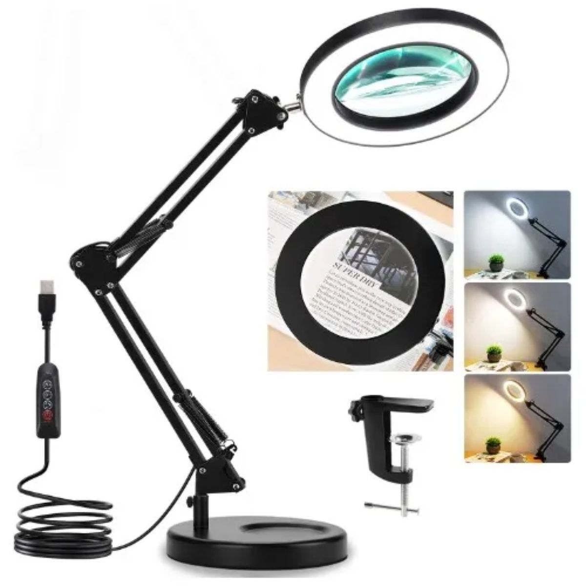 Lampara Lupa De Escritorio Luz Led Lente De Aumento Con Base, marca CRUSEC - Foto Principal
