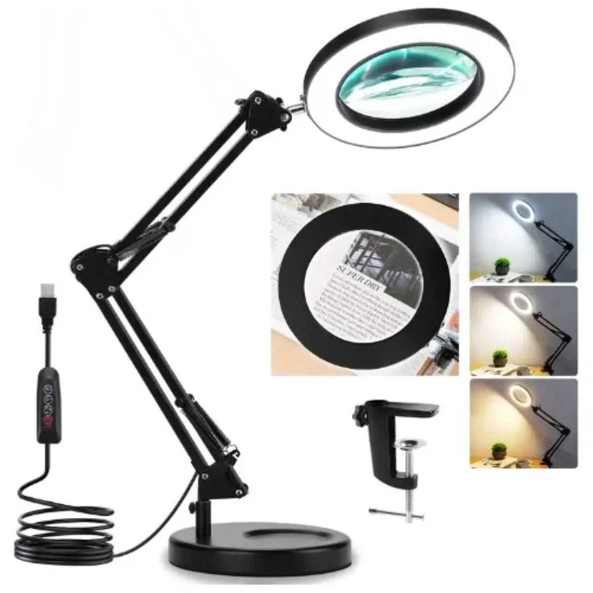 Lampara Lupa De Escritorio Luz Led Lente De Aumento Con Base, marca CRUSEC - Foto Principal