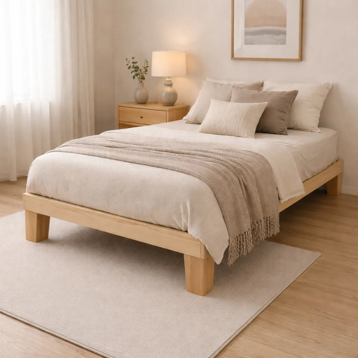 LAS ARAUCARIAS - Cama Europea Modena Cruda 1.5 Plaza Madera incluye colchón