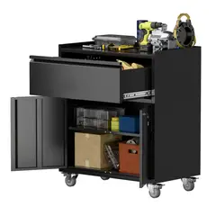 GENERICO - Gabinete 2 puertas 1 cajon con ruedas - Linea Black TC-09