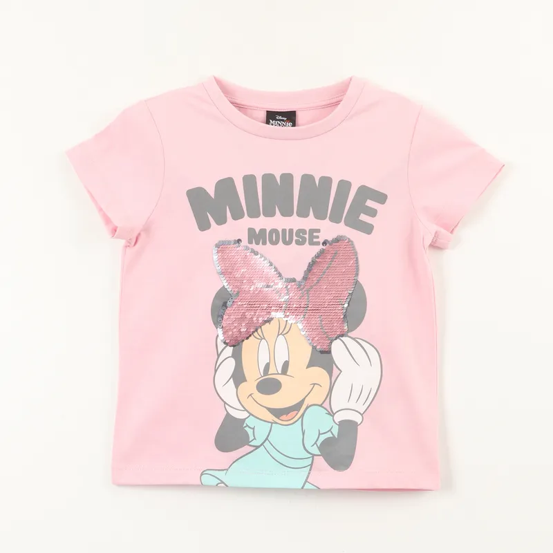 DISNEY - Polera Manga Corta Niña Minnie Lentejuelas Rosado Disney