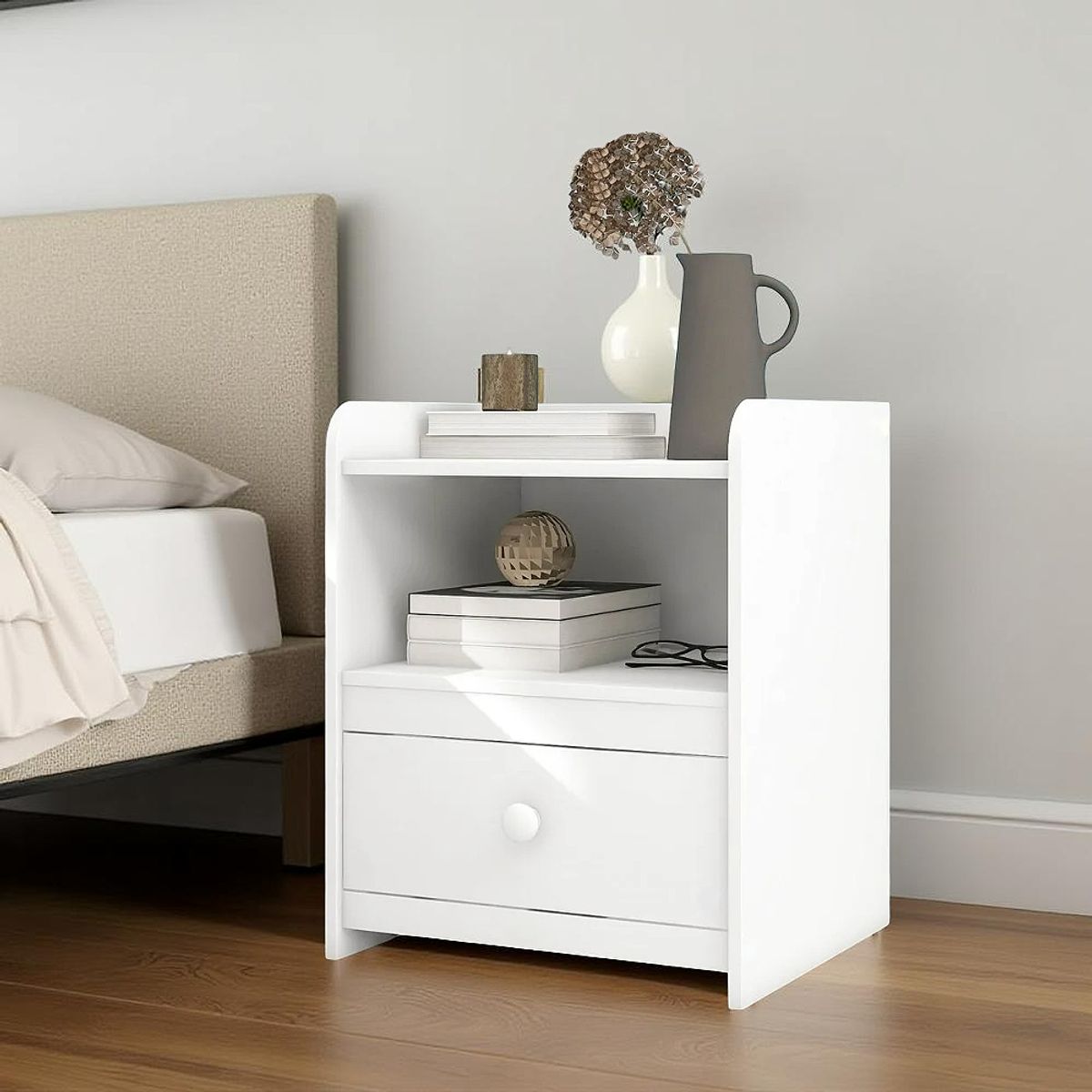 MUNDO ONLINE - Velador Moderno 2 Niveles 1 Cajon 41x26x33 Cm