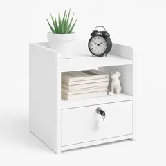 MUNDO ONLINE - Velador Moderno 2 Niveles 1 Cajon con Llave 40x33x26 Cm