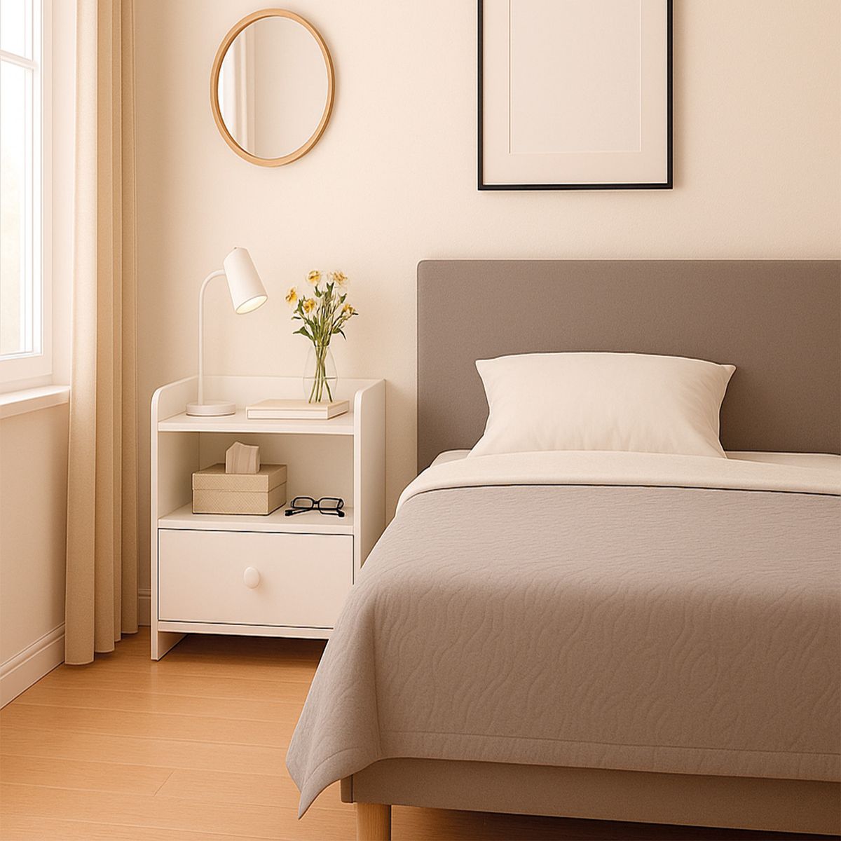 MUNDO ONLINE - Velador Moderno 2 Niveles 1 Cajon con Llave 40x33x26 Cm.