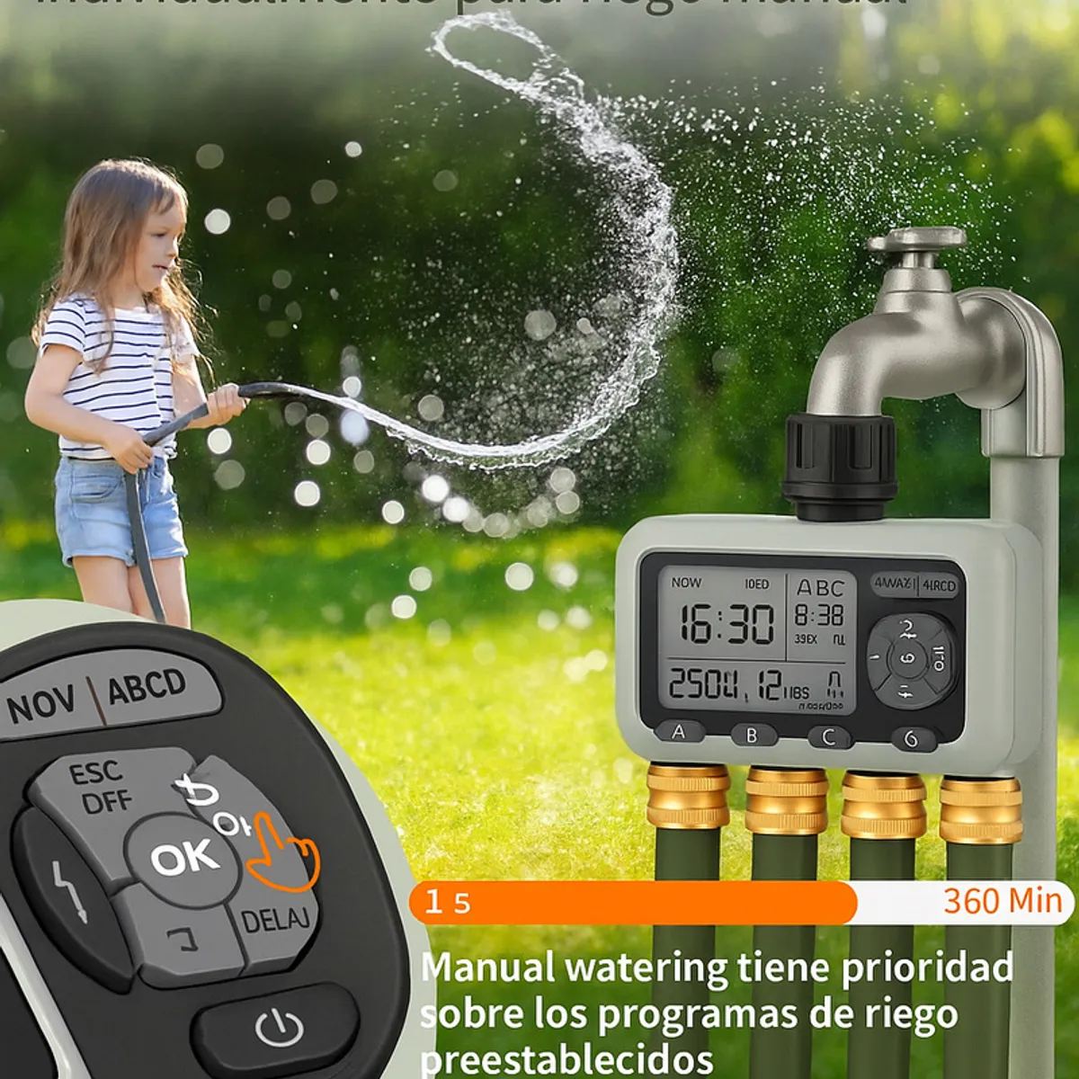 RAGNAR - Programador De Riego Automático Para Jardín Sistema 4 Zonas