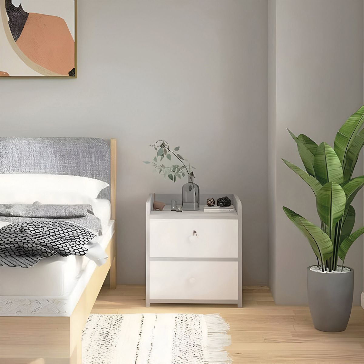 MUNDO ONLINE - Velador Grey 2 Cajon con 1 Llave 41x34x26 Cm