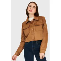 VELT - Chaqueta corta tipo gamuza Cafe