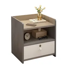 MUNDO ONLINE - Velador Grey 2 Niveles 1 Cajon con Llave 41x33x26 Cm