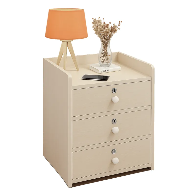 MUNDO ONLINE - Velador Cajonera Mesa de Noche Con 3 Llaves Beige 48x33x31Cm