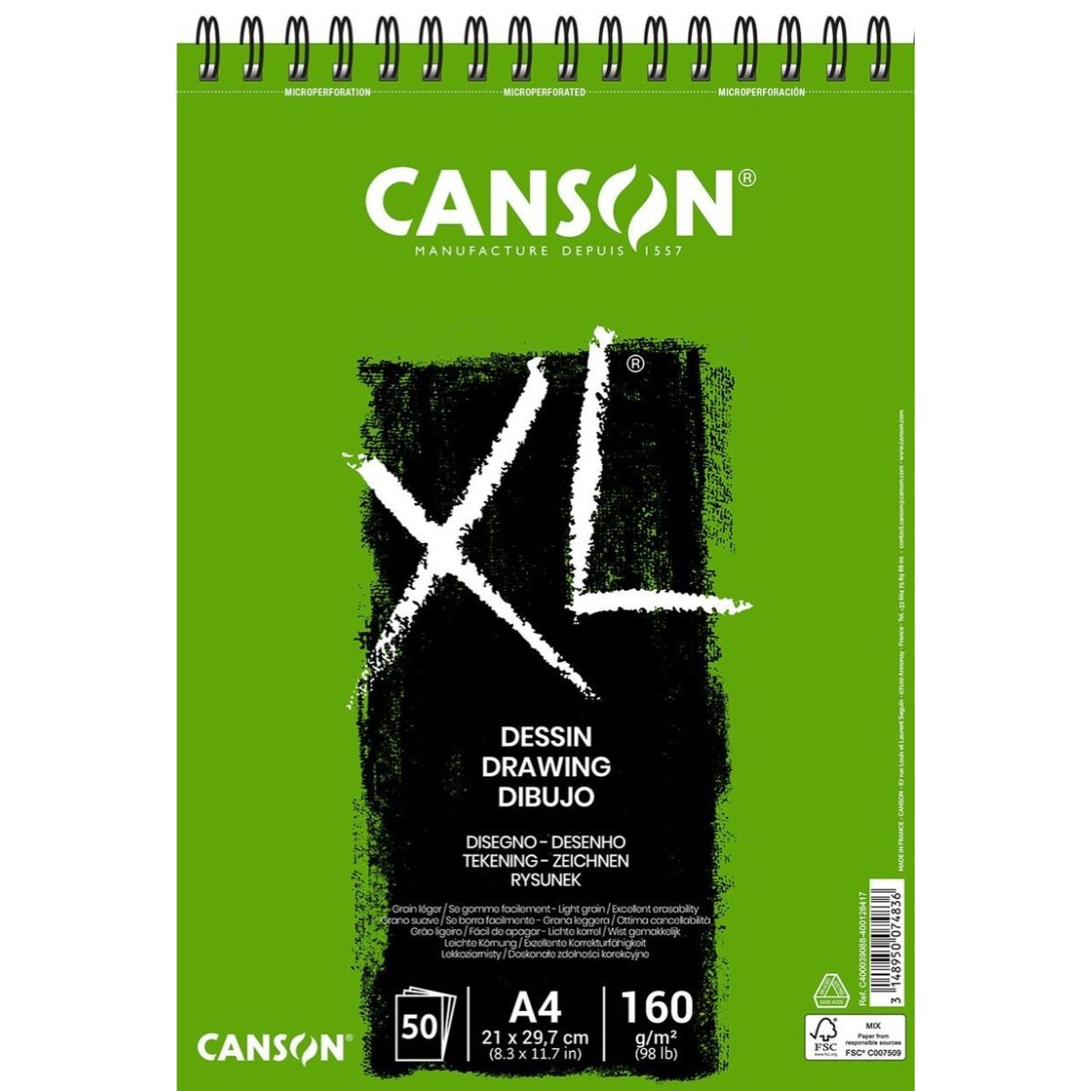 CANSON - Croquera Dibujo Canson XL Dessin 160gr A4 21x29cm 50 hojas