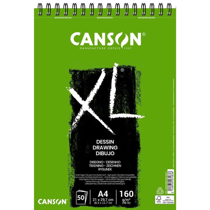 CANSON - Croquera Dibujo Canson XL Dessin 160gr A4 21x29cm 50 hojas