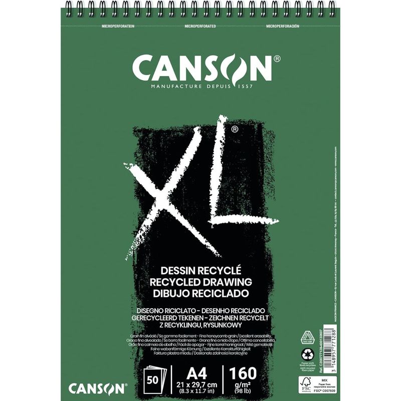 CANSON - Croquera Dibujo Canson XL Reciclado 160gr 50hjs A4 21x29cm