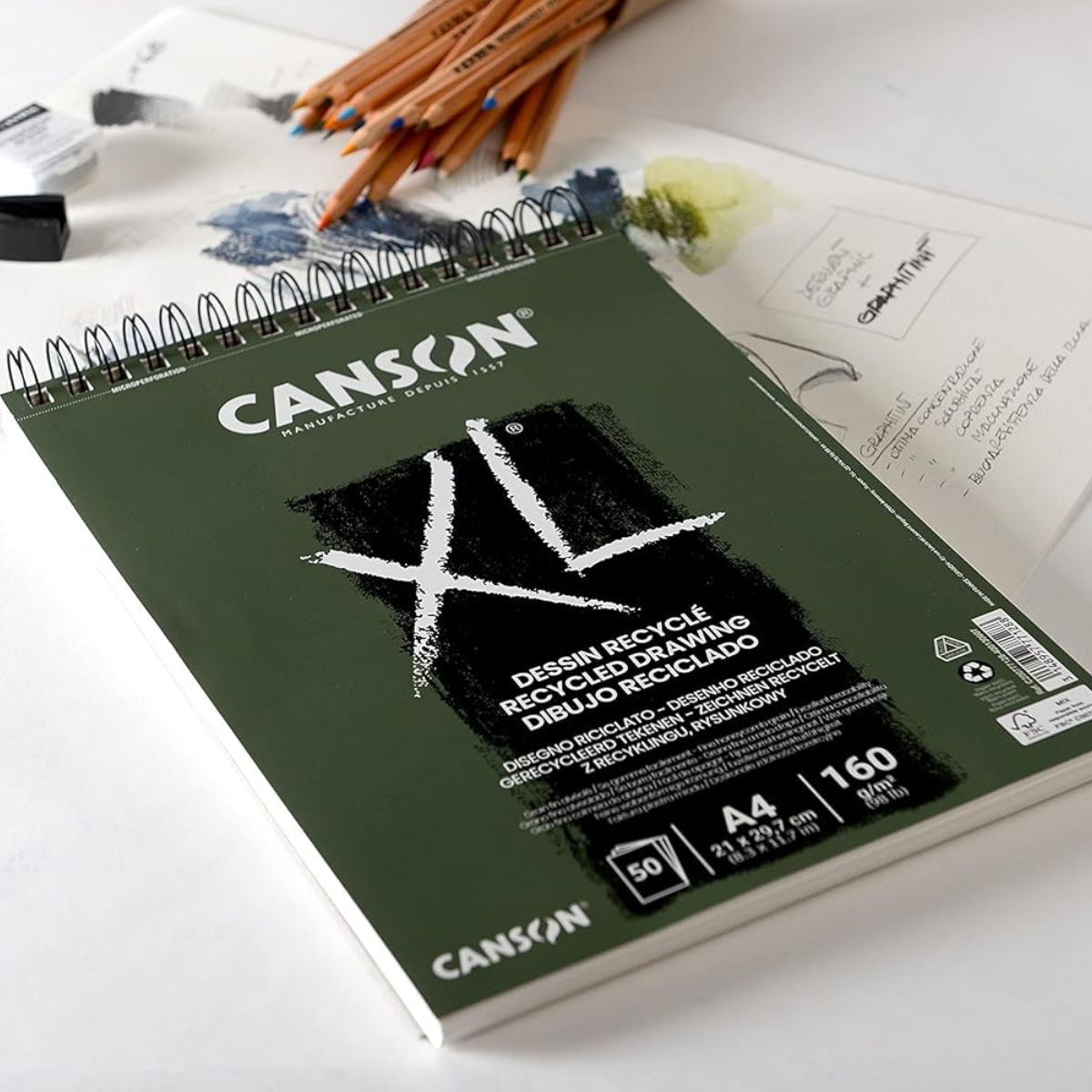 CANSON - Croquera Dibujo Canson XL Reciclado 160gr 50hjs A4 21x29cm